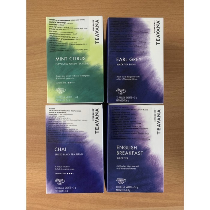 

Secrenada - Teavana Tea/Starbucks Teh 12 Bags/Englishbreakfast/Earlgrey/Mint/Chai