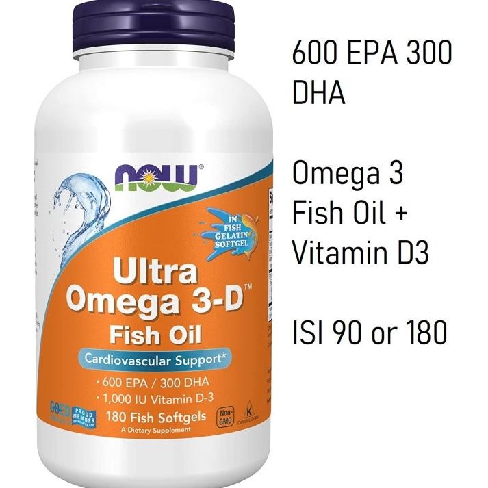 NOW Foods Ultra Omega 3-D 3D Fish Oil Vitamin D3 600 EPA 300 DHA 180 _ - original