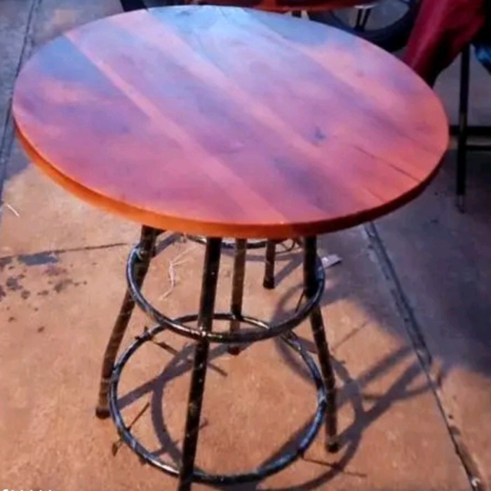 ] MEJA CAFE KAYU BULAT KAKI BESI TINGGI 75 CM DIAMETER 60 CM X 60 CM