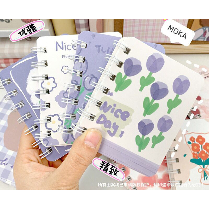 

[MILOLI] 1Pcs NOTEPAD A7 BUKU SPIRAL MINI Diary Notebook Kecil Motif Flower Buku Mini Catatan Garis