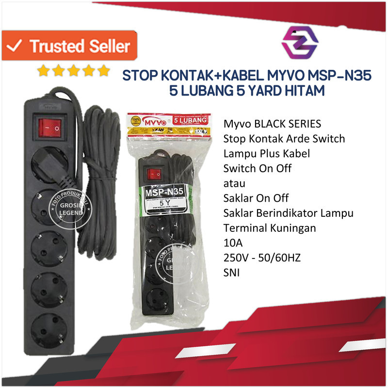 STOP KONTAK + SAKLAR + KABEL MYVO BLACK SERIES - MSP-N35 5Y