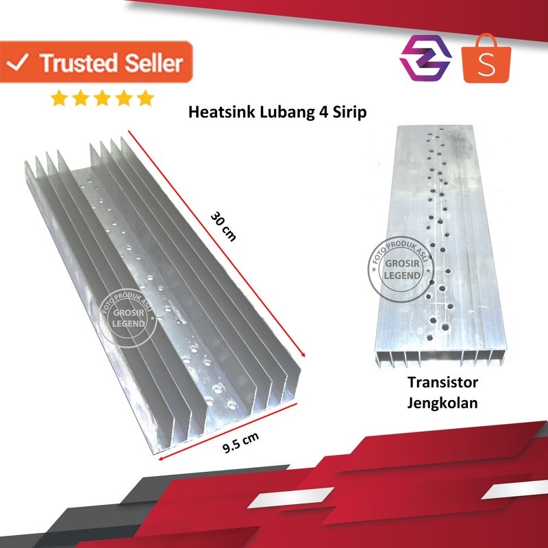 Heatsink 4 sirip 30 cm pendingin aluminium lubang transistor jengkolan