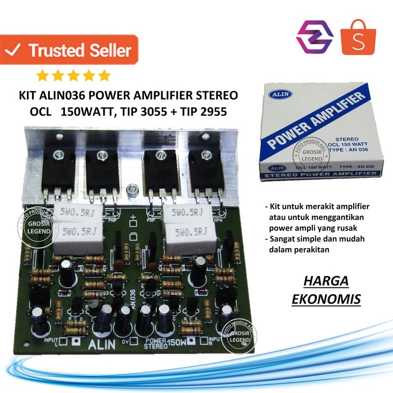 Kit power amplifier stereo ocl 150 watt Alin 036 Tip 3055 + Tip 2955