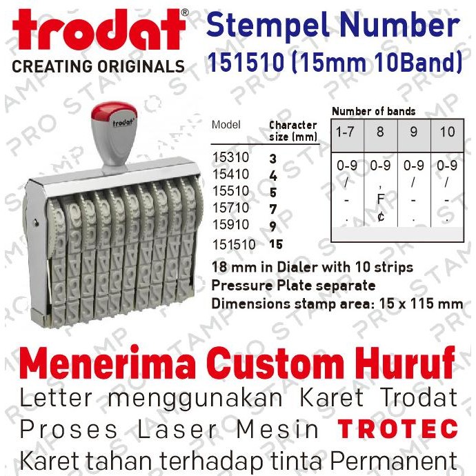 

New | Bagus Stempel Manual Angka 10 Digit 15Mm / Trodat 151510