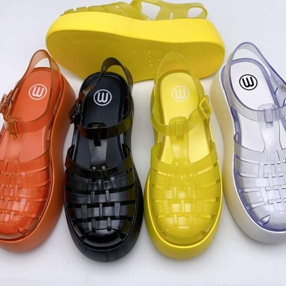 Meisha Wedges Transparant Sandal Wanita Hak Tinggi Jelly Shoes