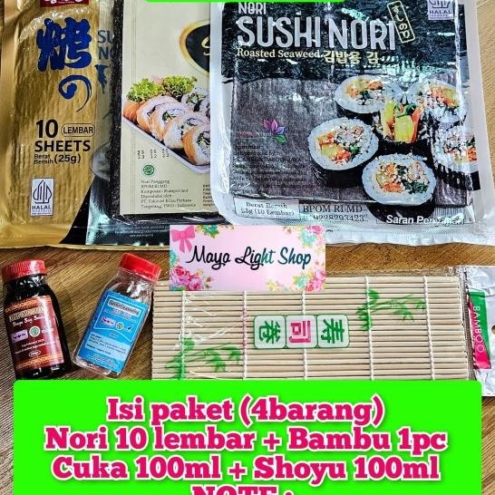 

Paket Bahan Sushi Tipe 4 N Cuka Shoyu Bambu Vinegar Tikar Ggulun