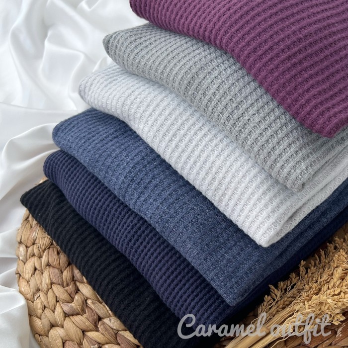 STOK TERBATAS Kaos Waffle Wafer Premium Lengan Panjang Wanita Pria Part 2