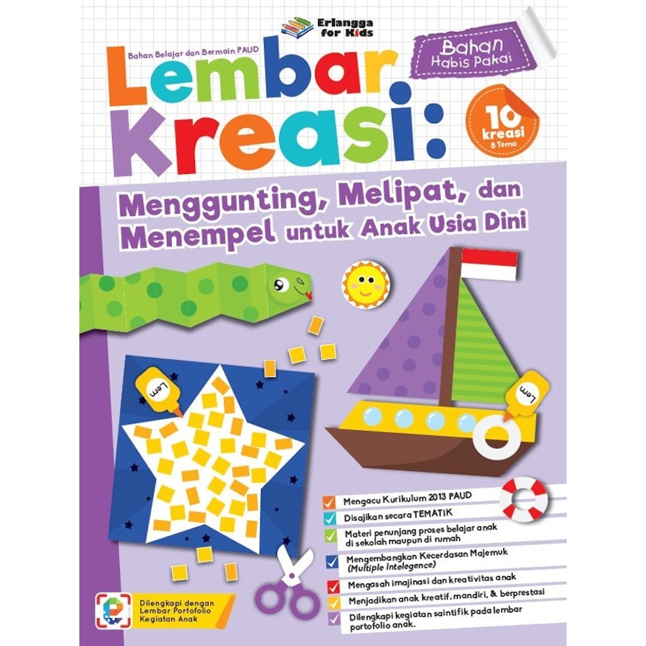 Buku Anak LEMBAR KREASI : Menggunting, Melipat dan Menempel Usia Dini