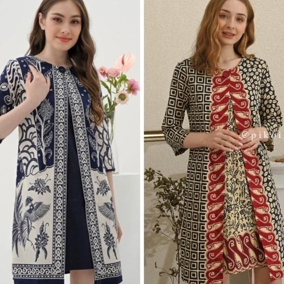 Dress Batik Wanita Ern Lengan Panjang / Seragam Dress Se Rompi