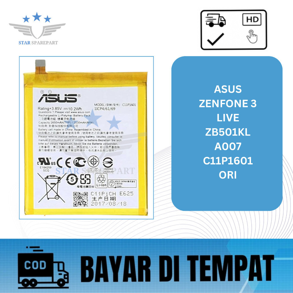 BATERAI ASUS ZENFONE 3 / LIVE / ZB501KL / A007 / C11P1601