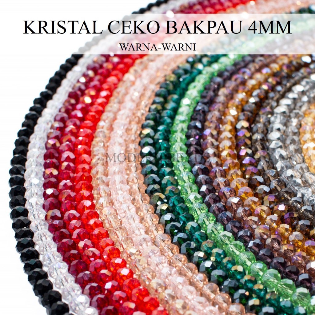 BERAGAM 4MM - MANIK KRISTAL CEKO BAKPAU / BAKPAO / BULAT / GEPENG BENING TRANSPARAN MENGKILAP 4MM