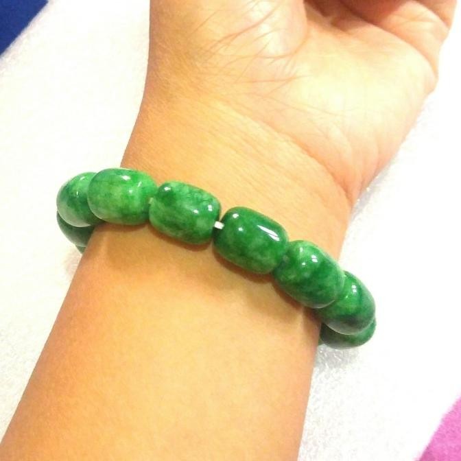 

Gelang Kesehatan Giok Birma Hijau Nephrite model Silinder Natural Batu H85ID