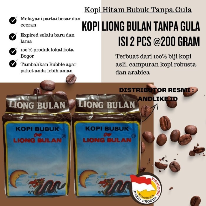 

Kopi Cap Liong Bulan 2 Bungkus X 200 Gram (Tanpa Gula)