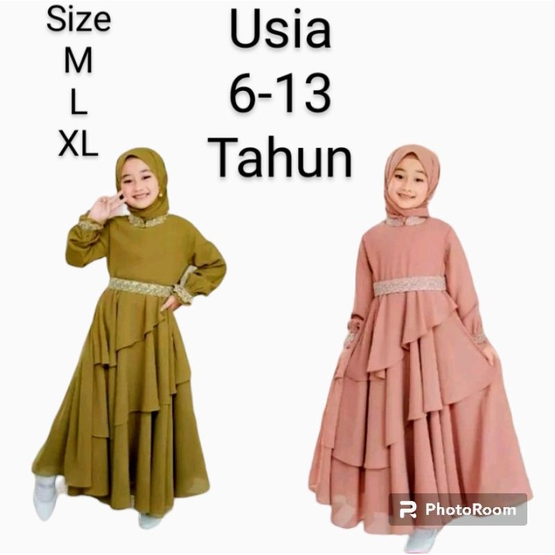 Gamis Anak Perempuan Terbaru 2024 Mididres Style Santriwati Pondok Gaun Ghamis Ank Usia 2-14 Tahun L