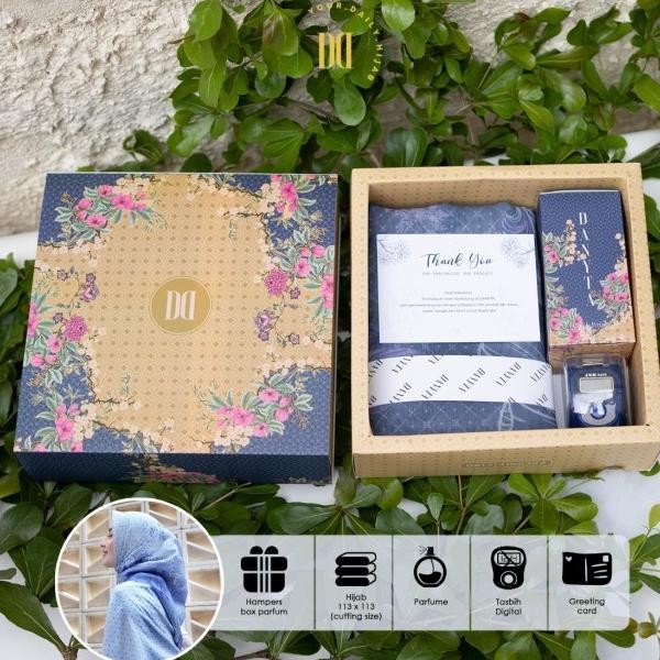 Hampers Hijab Parfum Tasbih Eksklusif | Jilbab Print By Danyta - Skyblue, Polycotton