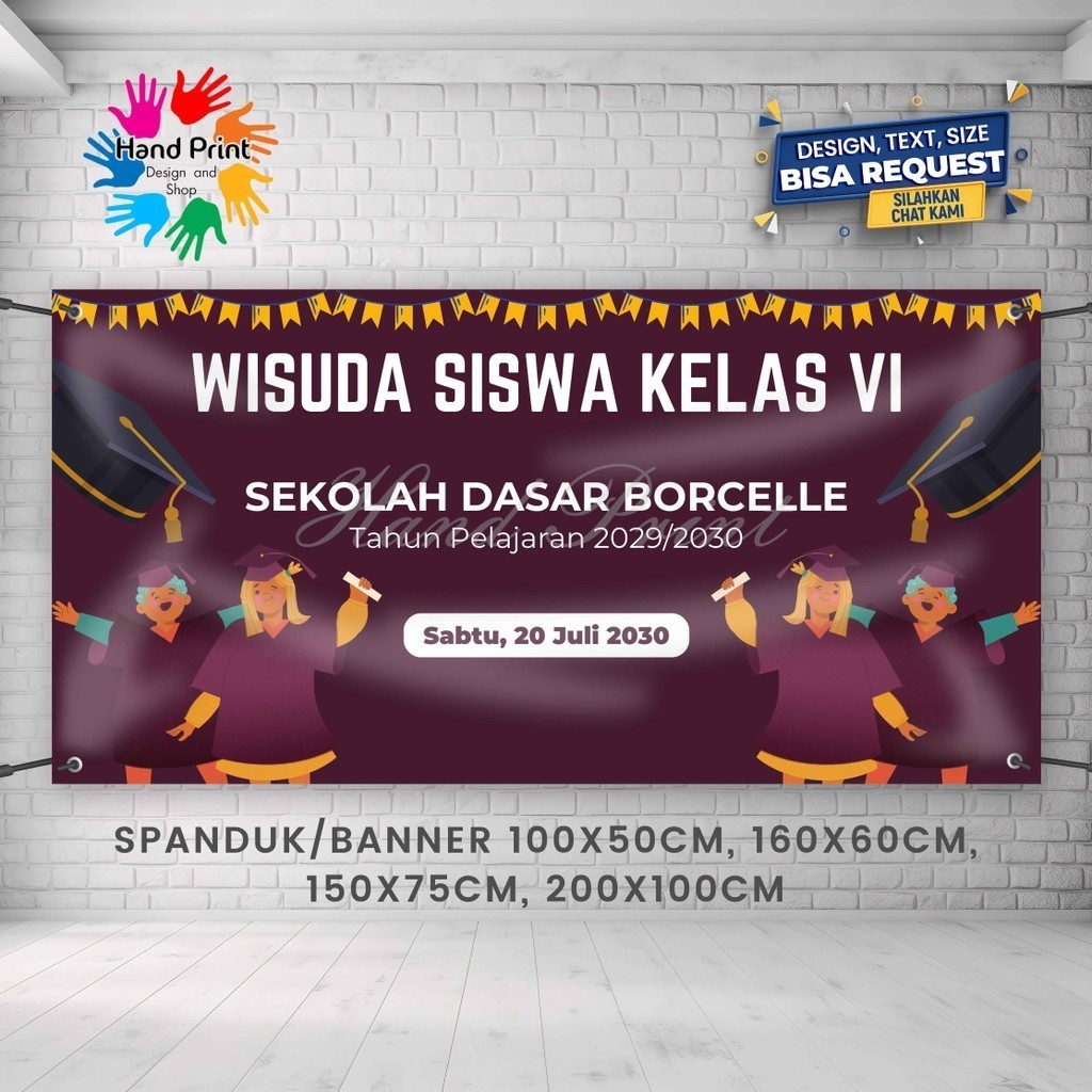 Cetak Spanduk Banner Wisuda Kelulusan Perayaan Wisuda Merah MMT Spanduk Custom 200x100
