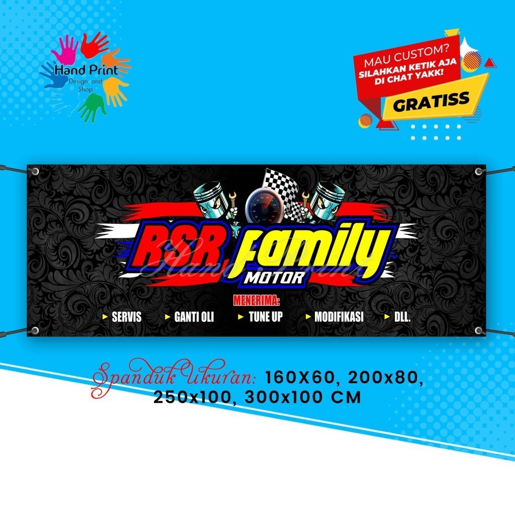 SPANDUK BANNER Bengkel Racing Hitam MMT Spanduk Custom 300x100CM