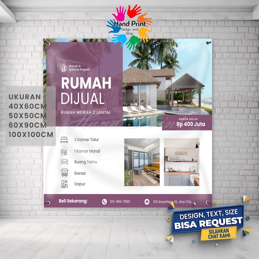Spanduk Banner MMT Jual Rumah Sewa Rumah Kontrakan Kosan Jual Tanah Promosi