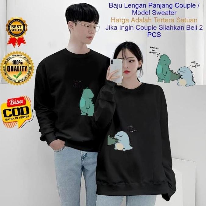 Kaos Couple Lengan Panjang Dino Miss You / Baju Lengan Panjang Pasangan / Kaos Atasan Pria Wanita Ka