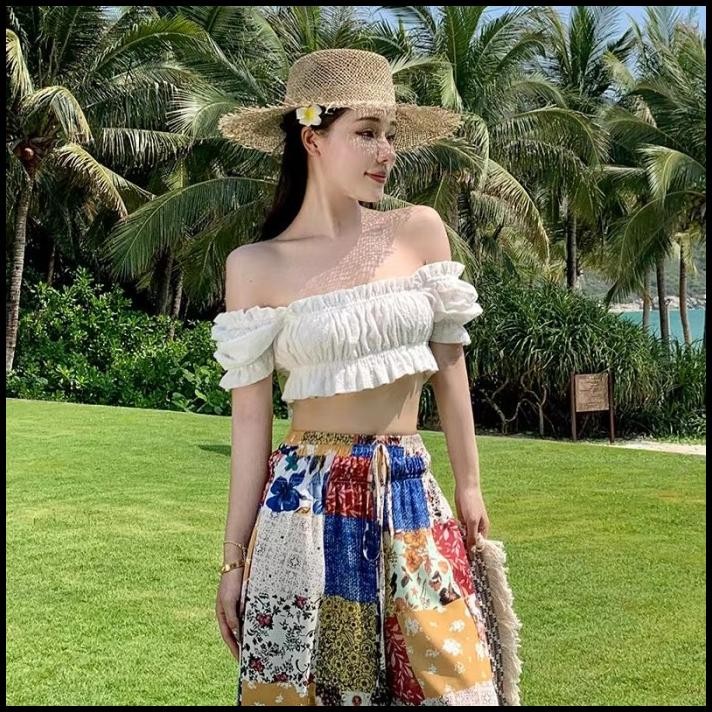 Anita Setelan Crop Top Sabrina + Pants Woman Premium / Korean Summer Set / Beachwear Bali / Setelan 