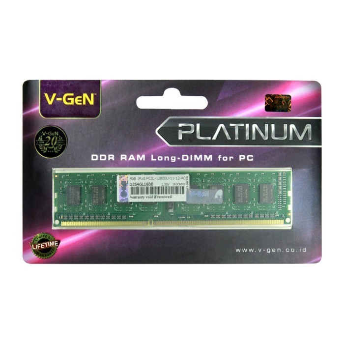 V-GEN RAM DDR3/DDR3L 4GB 12800 PLATINUM LONGDIMM - MEMORY RAM PC VGEN