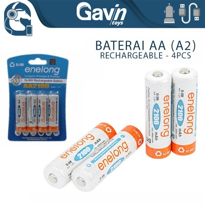 Baterai Cas AA 2100 mAh Recharger Battery Charger A2 Batu Baterai 4pcs