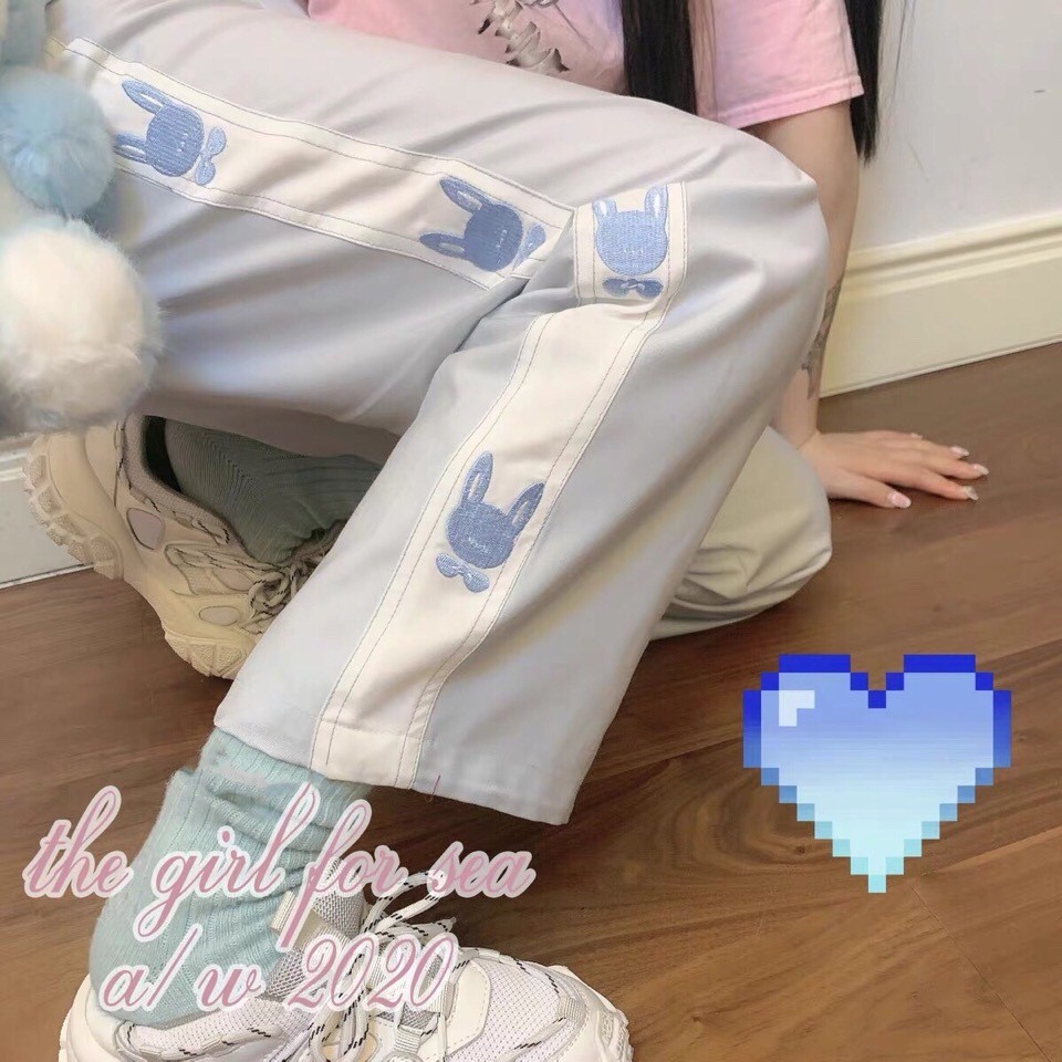 Celana Kasual Crop Longgar Gaya Korea Pelajar Lucu