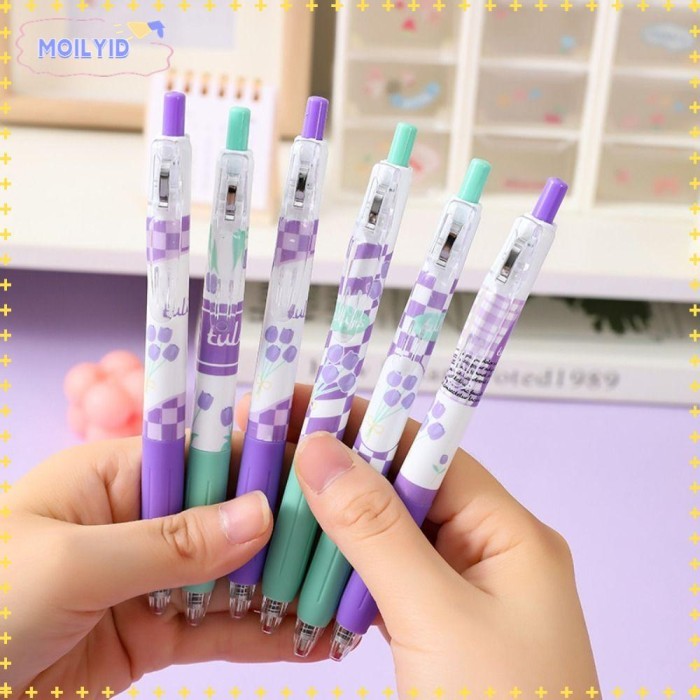 

Vee Moilyid 6Pcs/Set Pena Gel Perlengkapan Kantor Sekolah Kartun Dengan