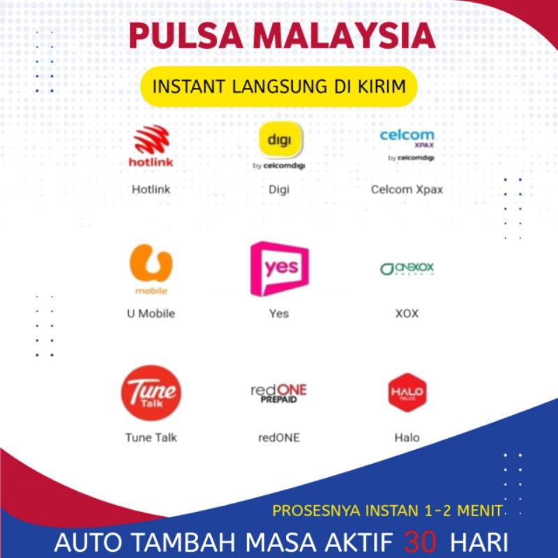 Pulsa Malaysia RM 50 RM100 RM 150 RM RM 200 Umobile Digi Celcom Maxis Hotlink TuneTalk Onexox Yes re