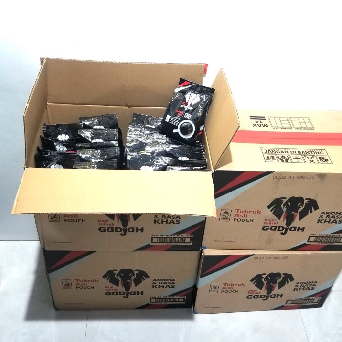 

Kopi Tubruk Gadjah Asli 60G - 1 Dus Isi 40 Pouch