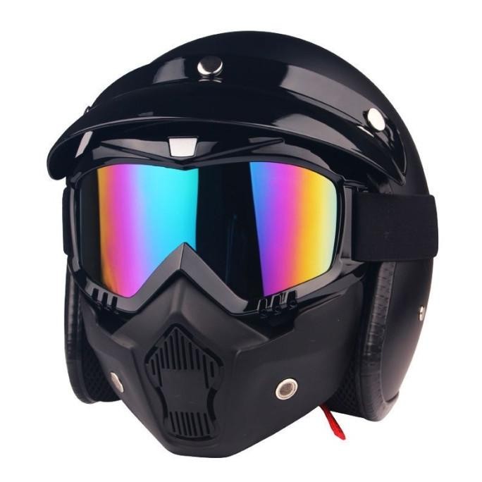 GOGGLES KACAMATA + MASKER FULL FACE HELM HITAM/PUTIH GOGLE GOGLES GOGEL SKI MOTOR CROSS TOPENG KACA 