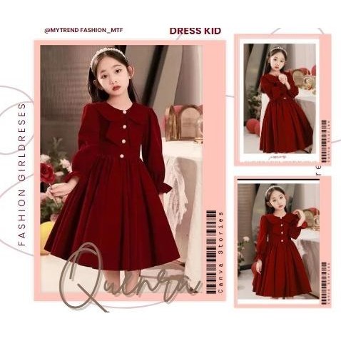 Baju Dress Anak Perempuan Umur 6 7 8 9 10 Tahun Simple Quenra Maron