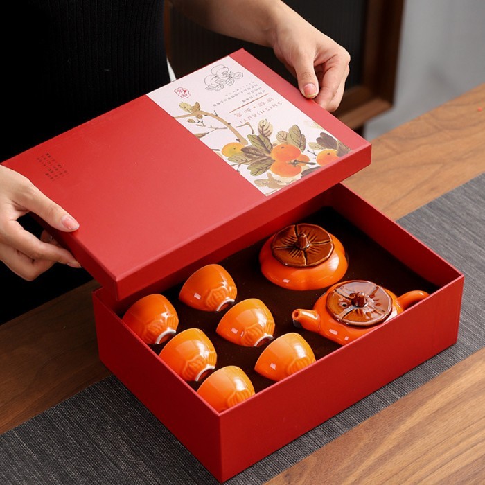 

Ready Shishi Ruyi Teko Set Orange Teapot Chinese Kungfu Porcelain