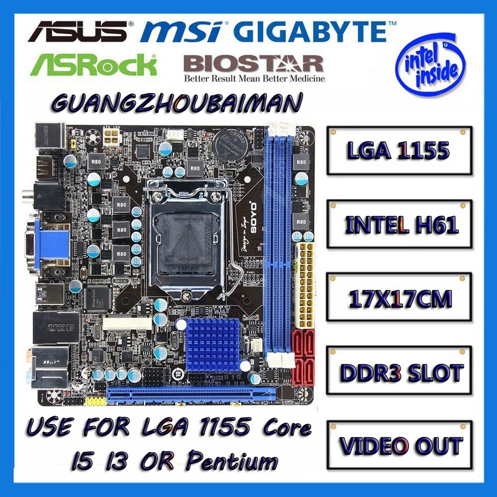 H61 ITX Mini-ITX H61 MINI ITX LGA 1155 DDR3 16GB HDMI H61 MINI ITX HTPC 17*17 CM Motherboard Sata2 U