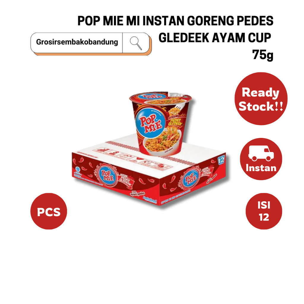 

POP MIE MI INSTAN GORENG PEDES GLEDEEK AYAM CUP 75g - 1 Dus - Kota Bandung