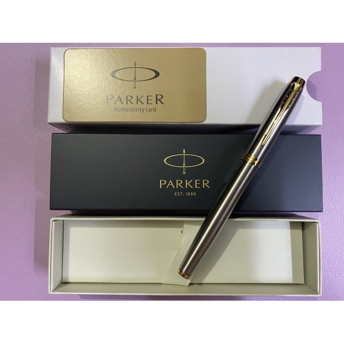 

Ready Pulpen Parker Im New Original Roller Ball Brushed Metal Gold Trim