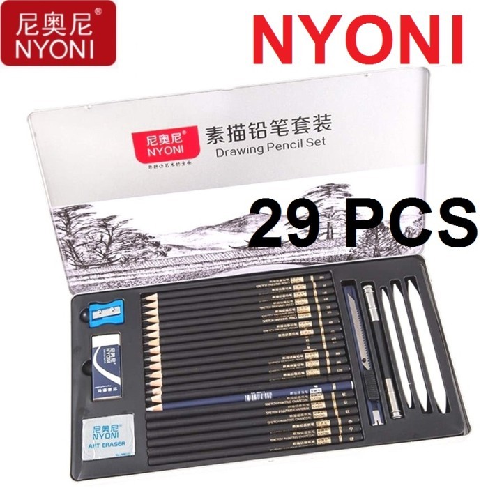 

Ready Nyoni Drawing Pencil Gambar Set 29pcs Metal Tin Box Pensil Gambar Luki