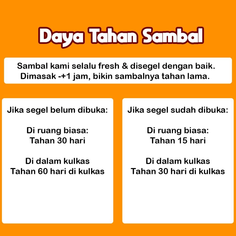 

Sambal Baby Cumi/Sambel Cakalang/Pete/Cabe Ijo/Teri/Balado/Ebi/Extra Hot/Kecap Pedas/Ayam Suwir Kemasan 120Gram