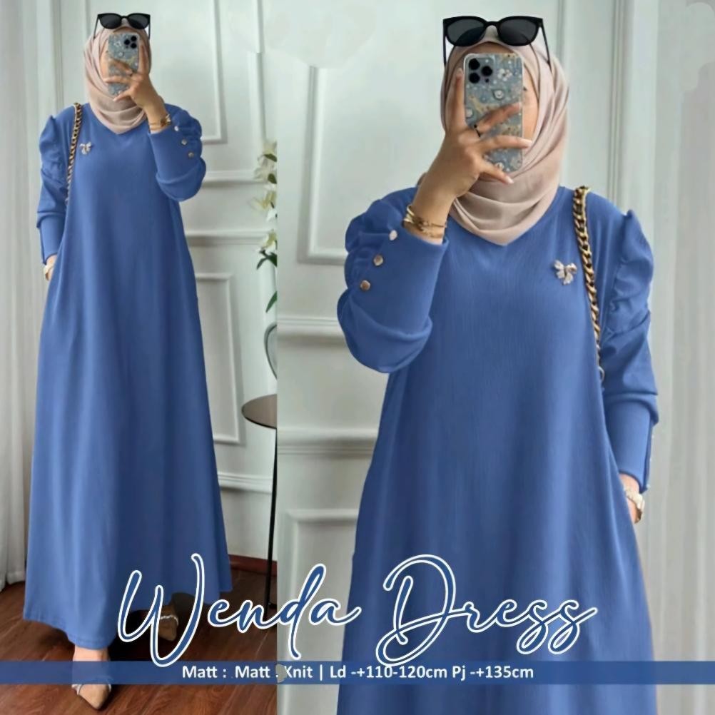 Flash  Sale Eksklusif Premium Wenda Dress Rib Knit Batwing Kancing Gaun Gamis Dres Atasan Jumbo Besa