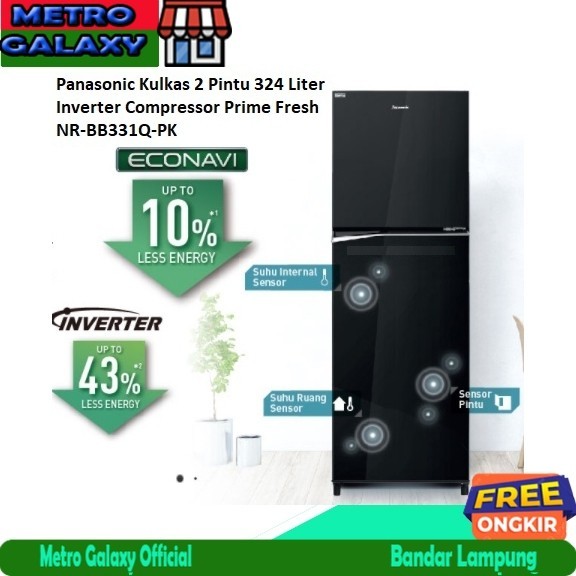 Kulkas 2 pintu panasonic 331QPK Prime Fresh hitam garansi resmi