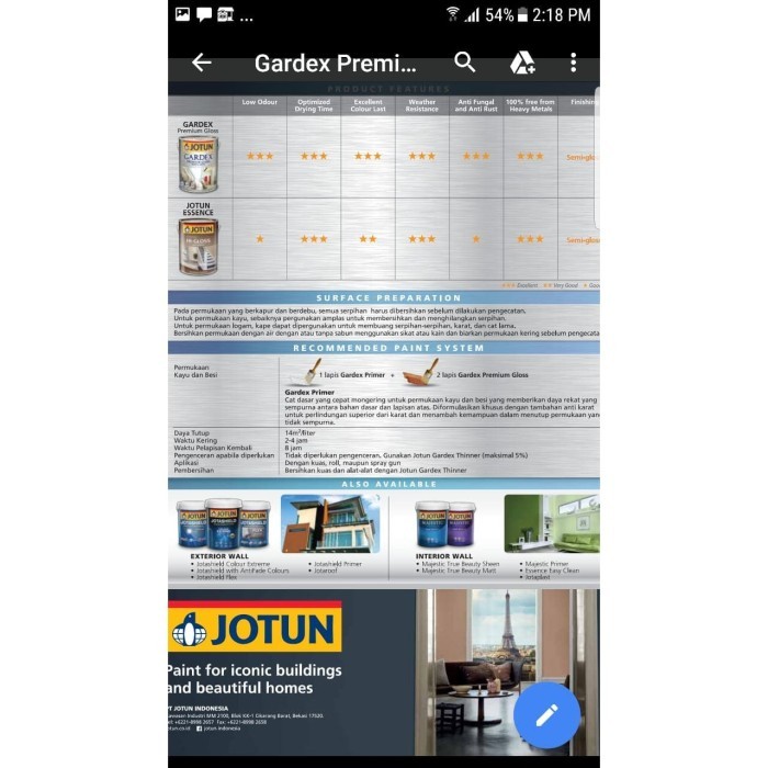 Cat Jotun Gardex Premium Gloss 1L / Jotun Gardex Ncs S 0580-Y Yls