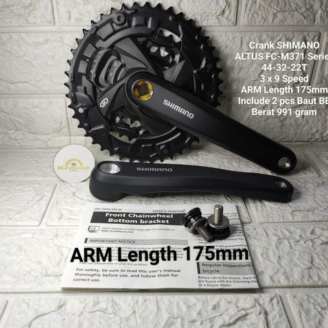 (LIL) CRANK SEPEDA 3 X 9 SPEED SHIMANO ALTUS FC-M371 44T-32T-22T ARM 175MM