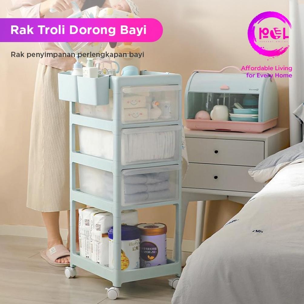 Rak Troli Dorong Bayi Roda 4 & 5 Susun | Rak Penyimpanan Serbaguna | Lemari Dorong Bayi