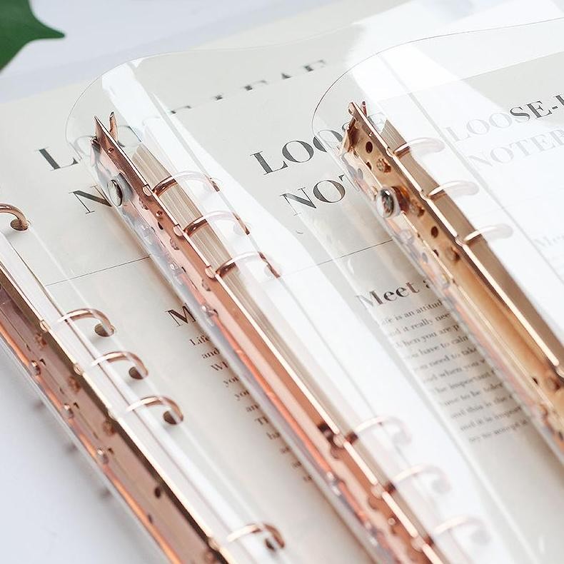 

fh-46 [MILOLI] Elegant Binder A5 Binder A6 Transparan Binder with Clip Note Book Loose Leaf Rose Gold Binder - E0036 Original