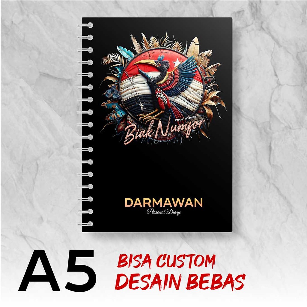 

Blocknote A5 Notebook Custom BIAK NUMFOR - PAPUA Desain Bebas - Spiral Kawat - BIKX6