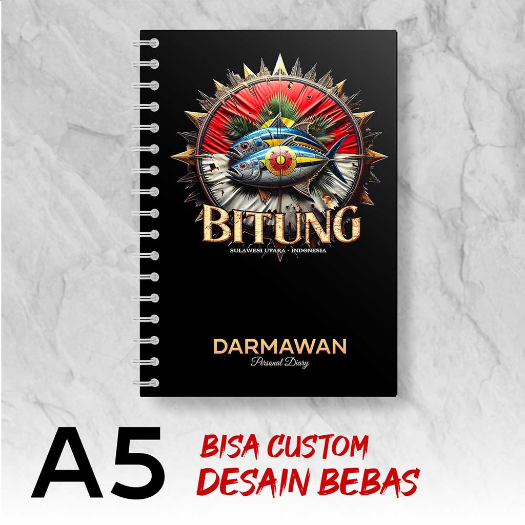 

Blocknote A5 Notebook Custom BITUNG - SULAWESI UTARA Desain Bebas - Spiral Kawat - BITX7