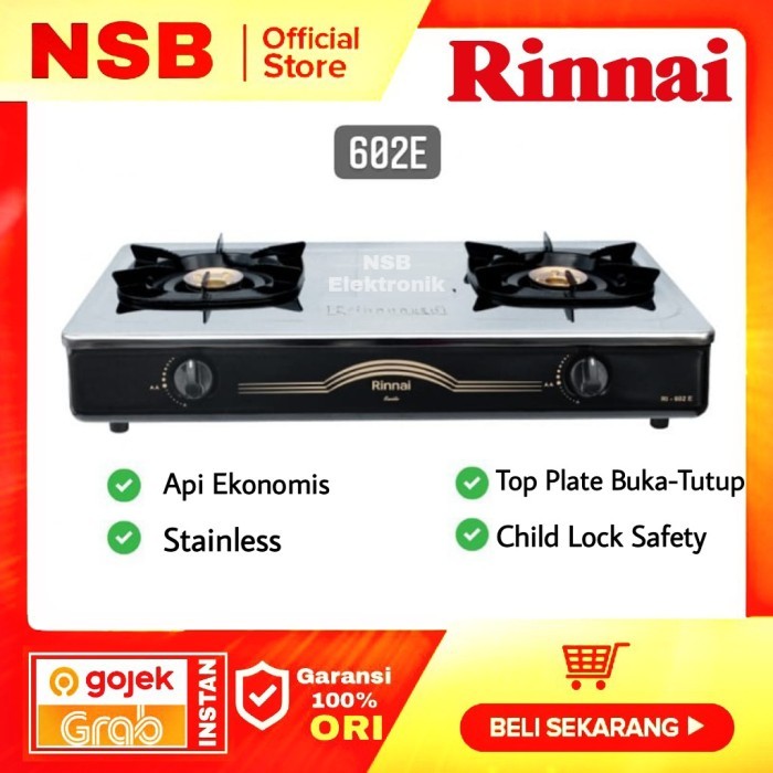 PROMO Rinnai RI-602E Kompor gas rinai 2tungku Stainless stenlis