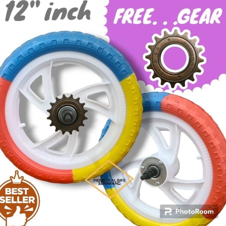 Original Bonus GearRoda Busa 12 Inch Ban Mati Karet 12Inch Sepeda Anak Tanpa Ban Dalam Depan / Belak
