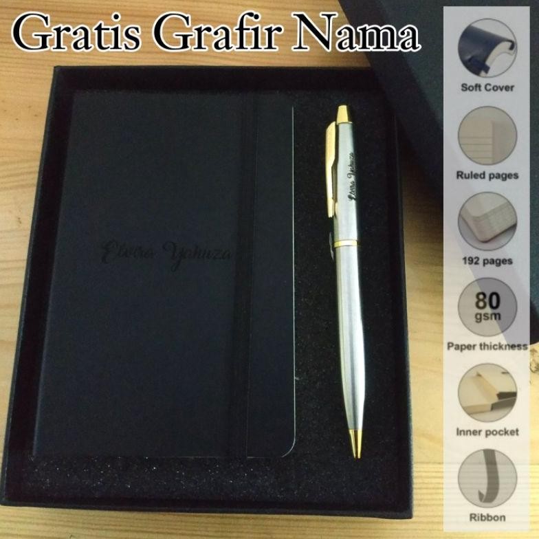 

tre-57 giftset pulpen dan notebook kulit exclusive gratis Grafir nama Premium