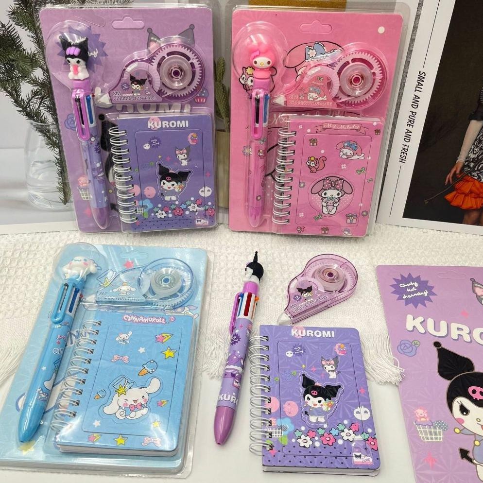

ty-35 Set Perlengkapan Alat Tulis Karakter Sanrio Pulpen + Correction Tape + Notebook Mini Kuromi Cinnamoroll My Melody Viral